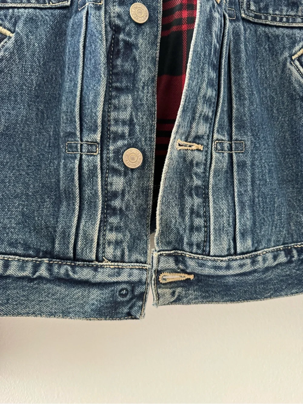 SzM Ralph Lauren Double RL Indigo Denim Jacket with Red Plaid Lining